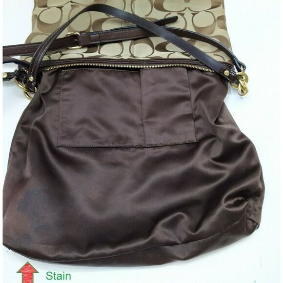 Coach Signature Brown Canvas Leather Trim Zipper Crossbody Shoulder Bag - Picture 11 of 14